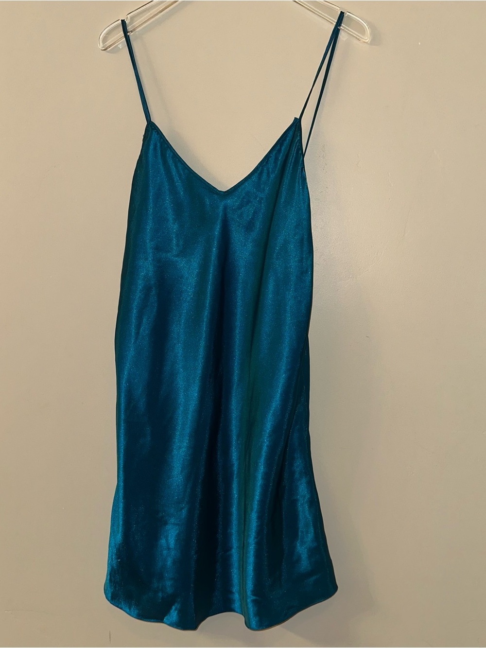 Satin Teal Slip Dress - Spaghetti Straps